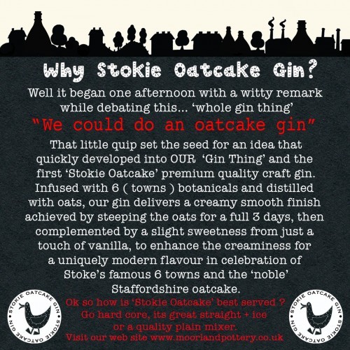 70 cl Stokie Oatcake Gin 'THE ORIGINAL CERAMIC' Bottle Kiln  UK SALE  ONLY