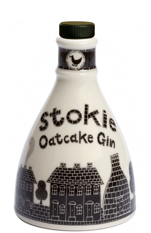 Mini 20cl Stokie Oatcake Gin Ceramic Bottle Kiln 12cm Tall, 40abv 